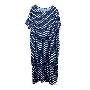 Mengpipi Women's NWT Tiered Maxi Dress Size 4XL Blue White Polka Dots